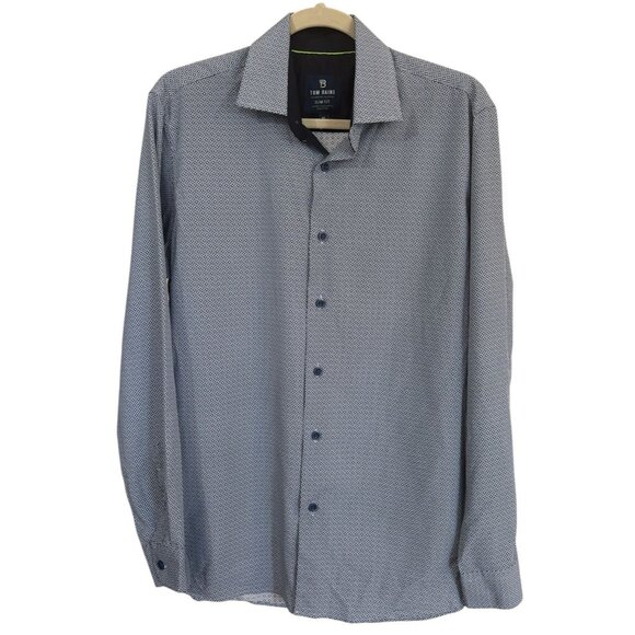 Tom Baine Mens Dress Shirt Wrinkle Free Medium Slim Fit 15 -15.5 Blue - Picture 1 of 7